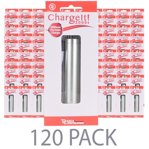 (120-Pack) PC Treasures ChargeIt 2000mAh Portable Power Bank w/Micro USB Cable (Silver)