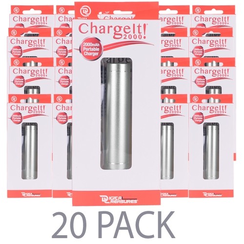 (20-Pack) PC Treasures ChargeIt 2000mAh Portable Power Bank w/Micro USB Cable (Silver)