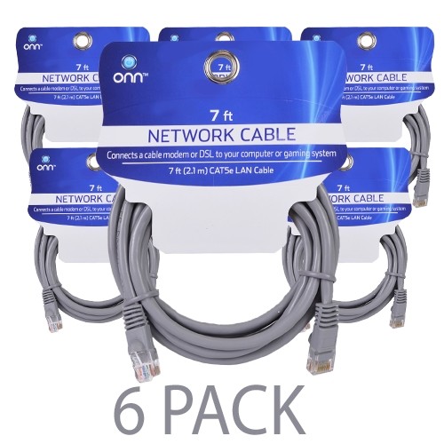 (6-Pack) 7' Onn 4ONN54210 Category 5e (Cat5e) UTP Ethernet Patch Cable (Gray)