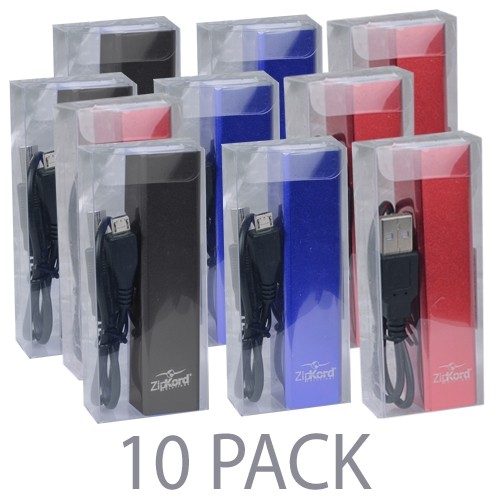 (10-Pack) ZipKord 622FBUP 2200mAh Power Bank w/Micro USB Cable (Assorted Colors)