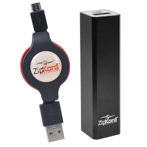 ZipKord 622UP 2200mAh Power Bank w/Retractable Micro USB Cable & 30-Pin Dock Connector Adapter (Black)
