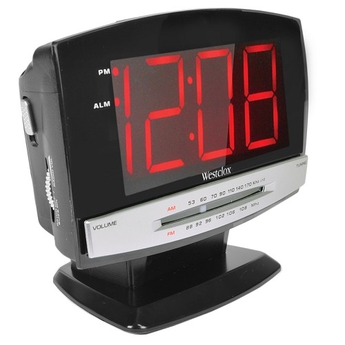 Westclox 80187 1.8" Digital AM/FM Alarm Clock Radio w/3.5mm Auxiliary Jack (Black/Silver) - B