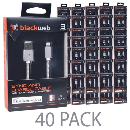 (40-Pack)3' Blackweb BWA15TA003 Lightning to USB Charge/Sync Cable - For iPhone 7