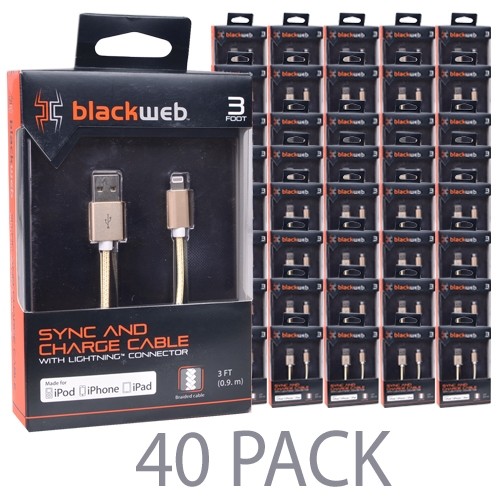 (40-Pack)3' Blackweb BWA15TA004 Lightning to USB Charge/Sync Cable - For iPhone 7