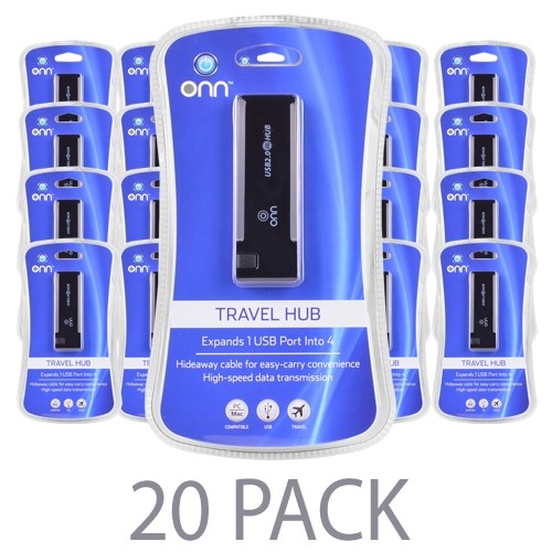 (20-Pack) Onn DCD14214 Slim 4-Port USB 2.0 Hub (Black)