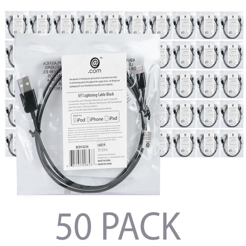 (50-Pack) 3' @.com DCD14226 Lightning to USB Charge/Sync Cable - For iPhone 7