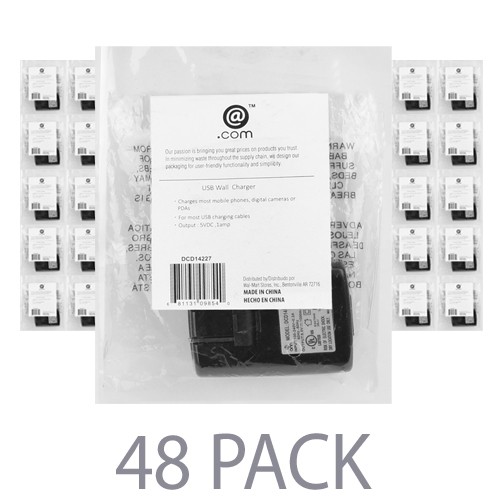 (48-Pack) @.com DCD14227 1.0A Single Port USB Wall Charger w/Retractable Prongs (Black)