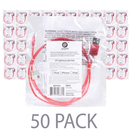 (50-Pack) 3' @.com DCD14235 Lightning to USB Charge/Sync Cable - For iPhone 7
