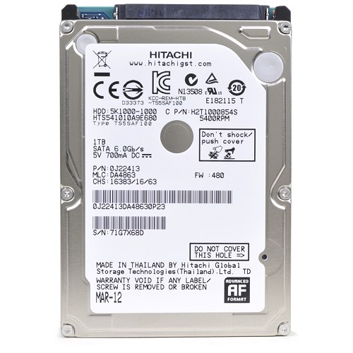 Hitachi Travelstar 5K1000 HTS541010A9E680 1 Terabyte (1TB) SATA/600 5400RPM 8MB 2.5" Hard Drive