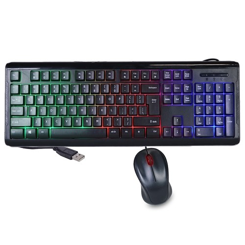 iMicro KB-RP2169C 104-Key Rainbow Backlit USB Wired Multimedia Keyboard & Optical Mouse Kit (Black)