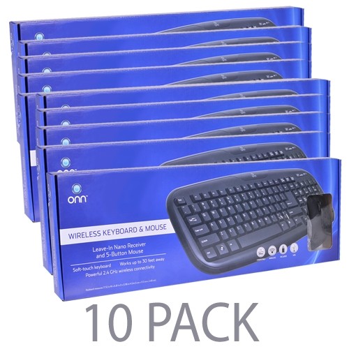 (10-Pack) Onn LS6400R 2.4GHz 103-Key Wireless Keyboard & Optical Mouse Combo w/Nano USB Receiver (Black)