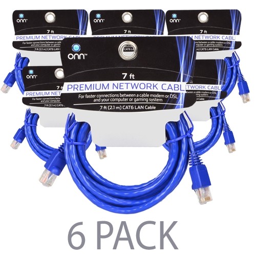 (6-Pack) 7' Onn ONA11H0086 Category 6 (Cat 6) Ethernet Cable (Blue)