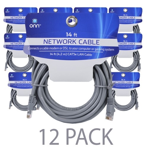 (12-Pack) 14' Onn ONA11HO083 Category 5e (Cat5e) UTP Ethernet Patch Cable (Gray)