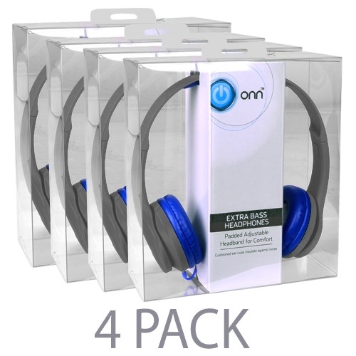 (4-Pack) Onn ONA14AA006 Extra Bass Over-Ear Stereo Headphones w/3.5mm Jack (Blue/Gray)