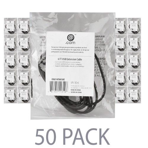 (50-Pack) 6' @.com ONA14TA038E USB 2.0 A (M) to USB 2.0 A (F) Extension Cable (Black)