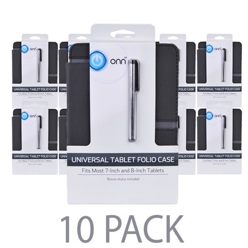 (10-Pack) Onn ONA14TA066 Folio Case w/Stylus - Fits 7" or 8" Tablets (Black)