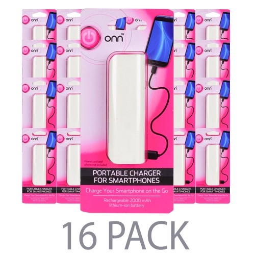 (16-Pack) Onn ONB14WI203 Portable Battery PRO 2000mAh Power Bank (Pink/White)