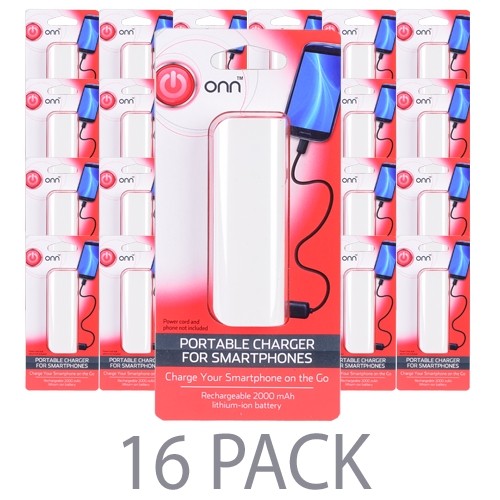 (16-Pack) Onn ONB14WI204 Portable Battery PRO 2000mAh Power Bank w/Micro USB Cable (Red/White)