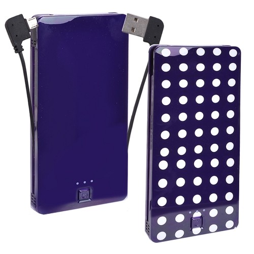 (2-Pack) Que Design QUE-5000 Portable Dual USB Port 5000mAh Power Bank w/Built-in Micro USB (Polkadot & Navy)