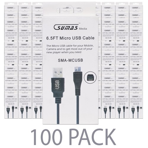 (100-Pack) 6' Sumas Media SMA-MCUSB USB 2.0 A (M) to USB 2.0 Micro-B (M) Charge & Sync Cable (Black)