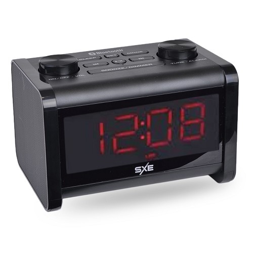 SXE SXE86011 Bluetooth Speaker FM Alarm Digital Clock Radio w/USB Charging Port & 3.5mm Aux Jack (Black)