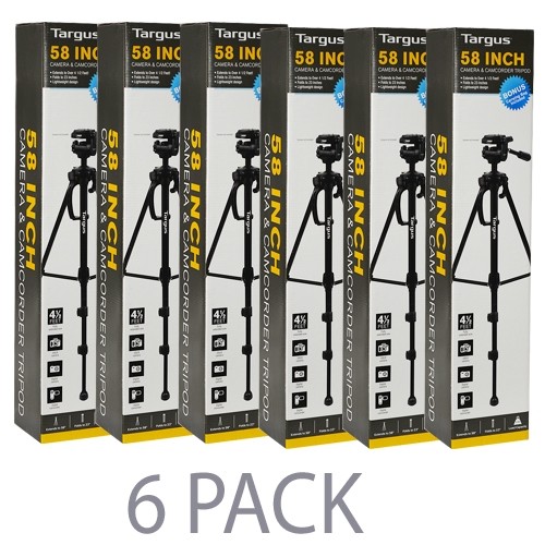 (6-Pack) 58" Targus TGT-BK58T Camera & Camcorder Tripod w/3-Way Fluid Pan Head & Dual Bubble Level Indicator