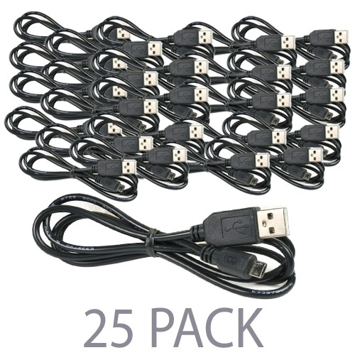 (25-Pack) 3' USB 2.0 A (M) to USB 2.0 Micro-B (M) Charge & Sync Cable (Black)