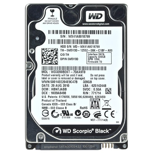 Western Digital Scorpio Black 320GB SATA/300 7200RPM 16MB 2.5" Hard Drive