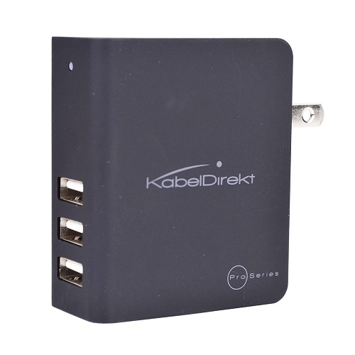 KabelDirekt PRO Series 578-US 4.5A 22.5W 3-Port USB 2.0 Wall Charger w/Intelligent Device Detection Technology (Black)