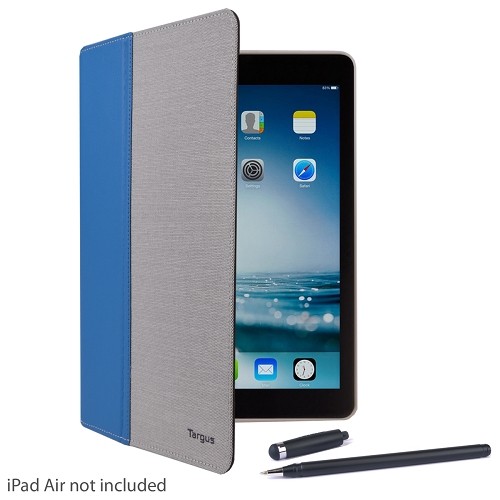 Targus Vustyle Faux Leather/Twill  iPad Air Case w/Stylus & Card Slots (Blue/Tan)