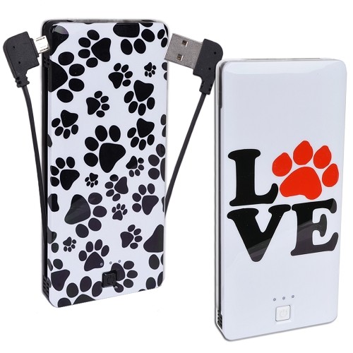 (2-Pack) Que Design QUE-5000 Portable Dual USB Port 5000mAh Power Bank w/Built-in Micro USB (Paw Print & Paw Love)