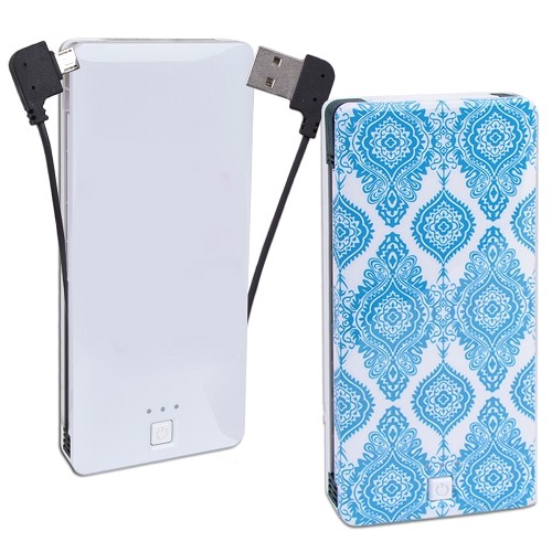 (2-Pack) Que Design QUE-5000 Portable Dual USB Port 5000mAh Power Bank w/Built-in Micro USB (Antique & White)