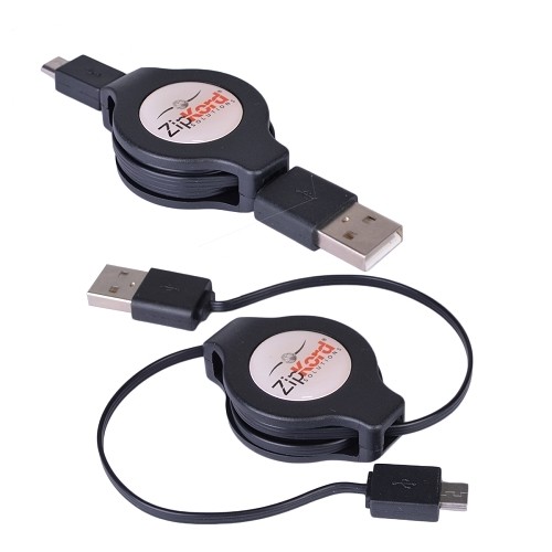 ZipKord Retractable USB 2.0 to USB Micro Charge & Sync Cable (Black)