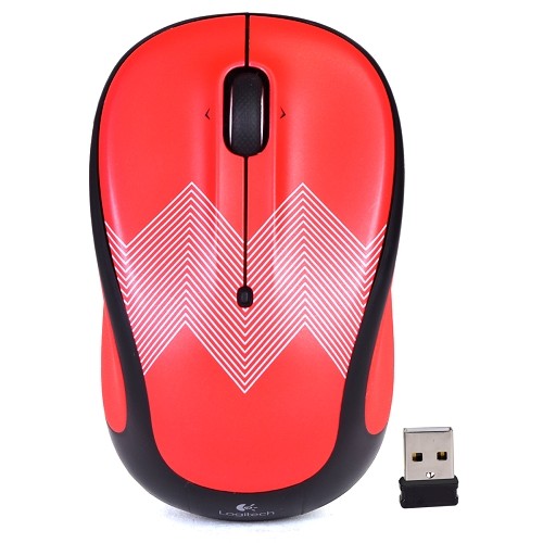 Logitech M325c 3-Button Wireless USB Optical Scroll Mouse w/Tilt Wheel Technology & Nano Transceiver (Red ZigZag)