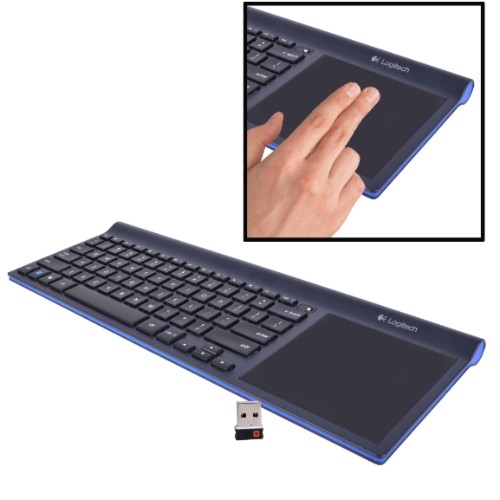 Logitech TK820 2.4GHz 78-Key Wireless All-in-One Keyboard w/Built-in Touchpad & USB Unifying Receiver (Black/Blue) - B