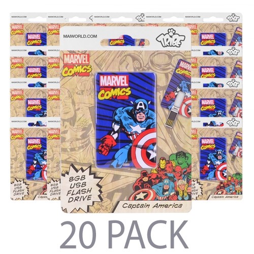 (20-Pack) Tribe Marvel Captain America 8GB USB 2.0 Flash Drive - Retail Hanging Blister Package