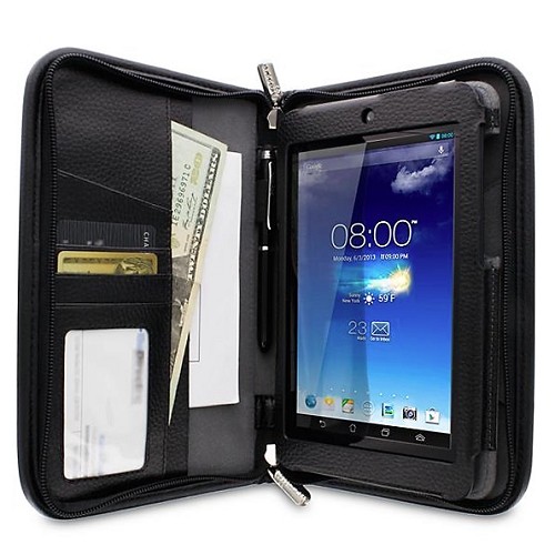 rooCASE for ASUS MeMO Pad HD 7 - Executive Leather Folio Case with Stylus (Black - Single Pack)