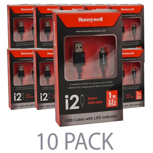 (10-Pack) 3.2' Honeywell i2 Smart LED USB 2.0 to USB Micro Charge & Sync Cable w/LED Indicator (Black)