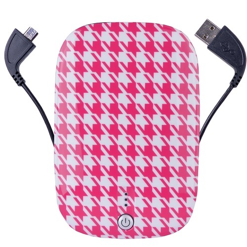 Halo Pocket Power 6000mAh Power Bank w/USB to Micro USB/Lightning/30-Pin Flat Cable (Pink Houndstooth)