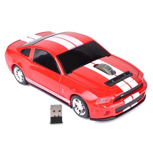 3-Button Road Mice Ford Shelby GT500 2.4GHz Wireless Optical Scroll Mouse w/Nano USB Receiver (Red/White Stripes)