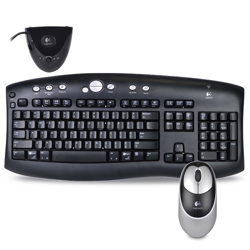 Logitech Cordless Access Duo 104-Key Multimedia Keyboard & Optical Mouse Kit w/USB-PS/2 RF Receiver (Black)