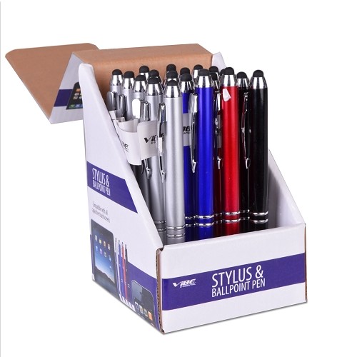 (20-Pack) Vibe 2-in-1 Stylus & Ballpoint Pen for Capacitive Touchscreen Devices (4 Colors) in Point of Sale Display Box