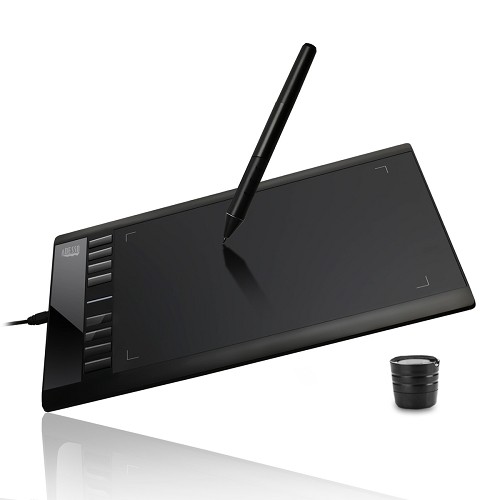 Adesso CyberTablet T12 10-inch Widescreen USB Graphic Tablet w/8 Hoy Keys & Pen Holder (Black)