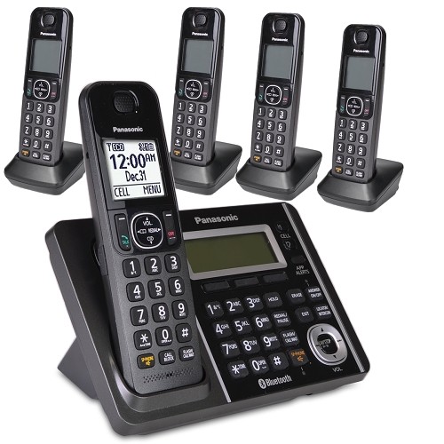 Panasonic KX-TG585SK DECT 6.0 Link2Cell Bluetooth Cordless Phone Set w/Answering System & 5 Handsets