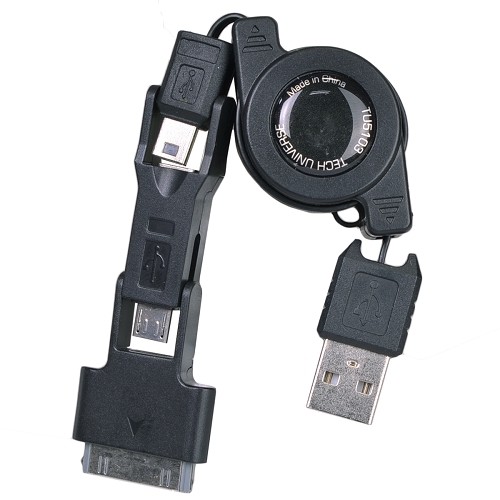 2.9' Tech Universe TU5103 3-in-1 USB 2.0 to 30-Pin Dock Connector/Mini USB/Micro USB Retractable Charge/Sync Cable